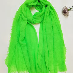 Green Fluorescent Raw Edge Scarf Solid Crepe Shawl Casual Warm Wrap Women
