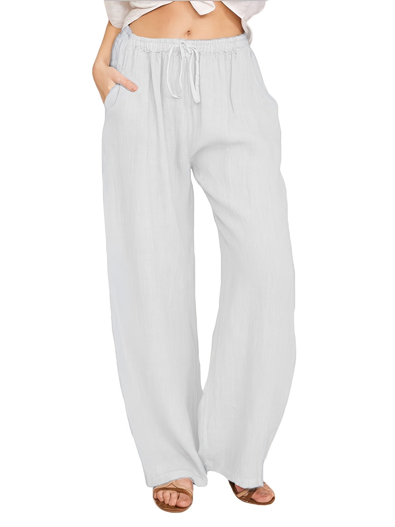  Solid Straight Leg Drawstring Pants