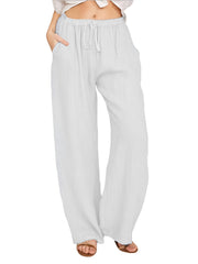  Solid Straight Leg Drawstring Pants