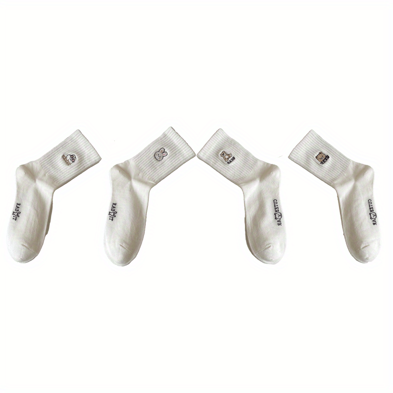 4 Pairs Bunny & Bear Print Socks Women's Stockings