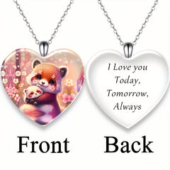 Heart Shaped Raccoon Crystal Pendant Necklace for Christmas Banquet