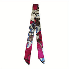 Vintage Chain Print Skinny Scarf Long Ribbon Neckerchief Classic Twilly Scarf