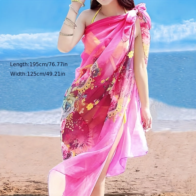 Boho Flower Print Oversized Scarf Thin Shawl