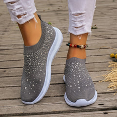 Women's Rhinestone Slip on Sneakers Breathable Low Top Shoes
