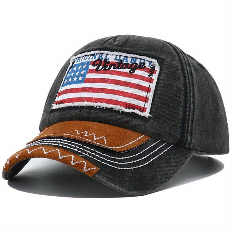 Vintage Distressed Flag Patch Baseball Cap Patriotic Dad Hat