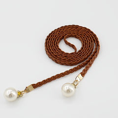 Braided Thin Belt Women's Decor Waist Rope Sweet Dress Tie With Pearl