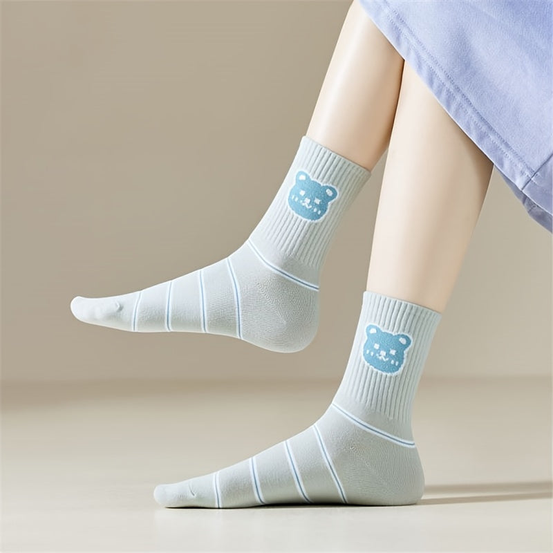 10 Pairs Bear Print Socks Cute & Cozy Tube Socks for Women