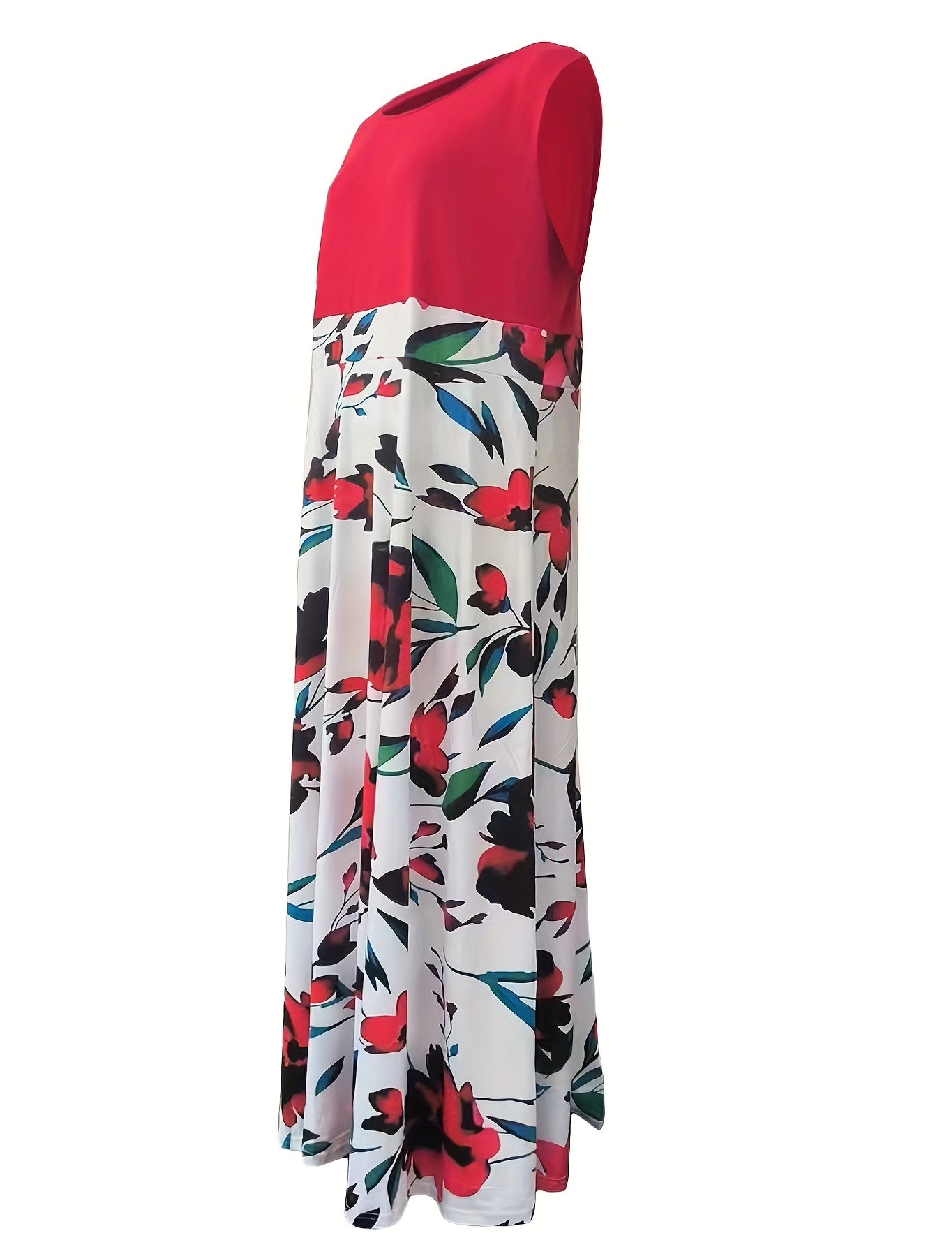  Colorblock Flower Print Sleeveless Maxi Dress