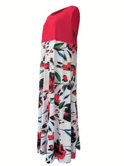  Colorblock Flower Print Sleeveless Maxi Dress