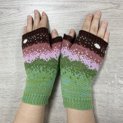 Gradient Knit Gloves Moon Jacquard Half Finger Warm Gloves For Women
