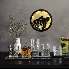 Kids Room LED Clock Lamp Retro Wooden Sign Wall Sticker Hanging Light