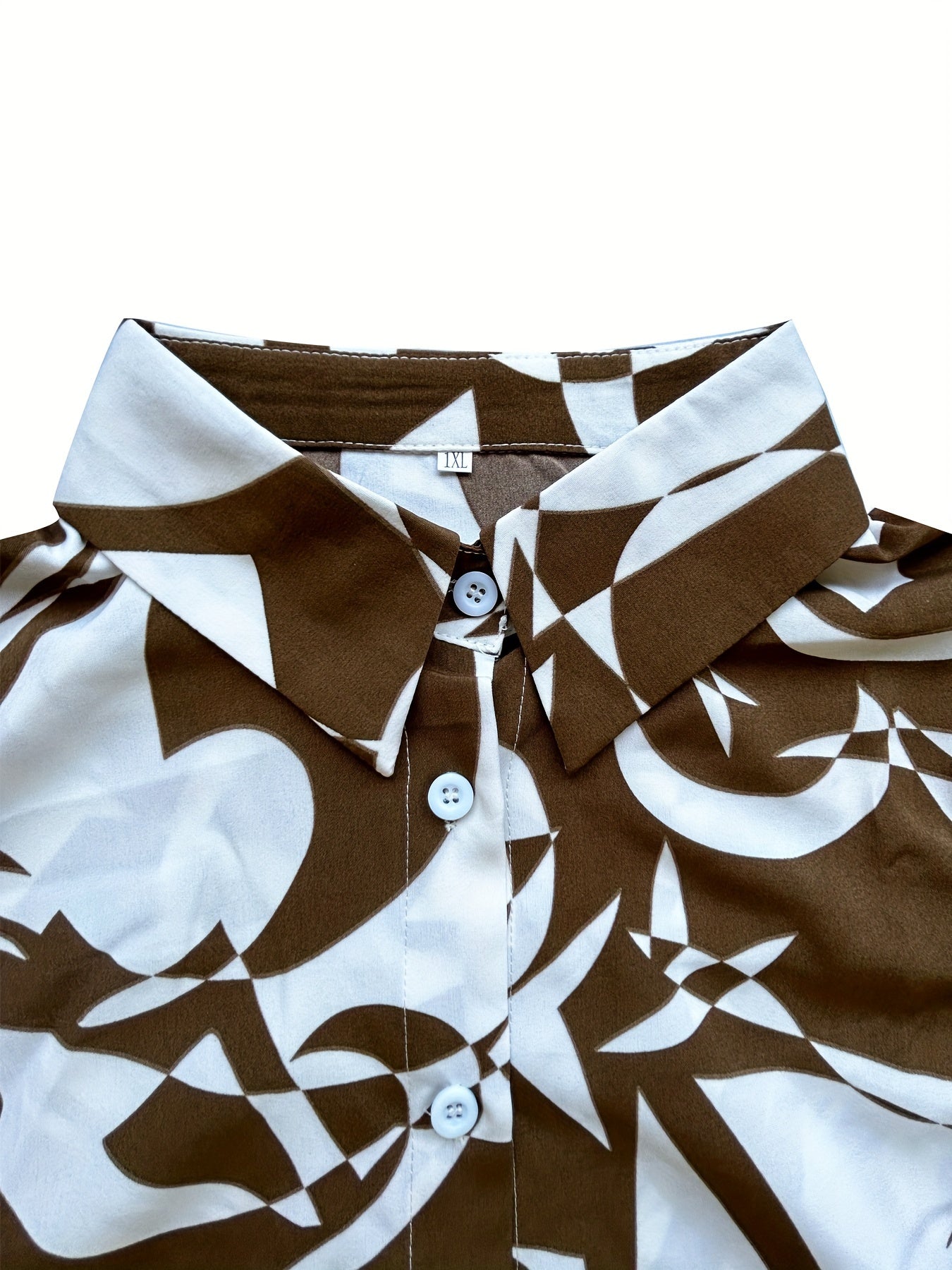  Print Long Sleeve Button-Up Collar Blouse