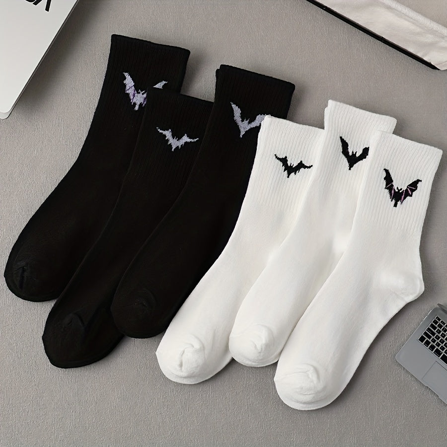 6 Pairs Bat Print Socks Women's Mid Tube Stockings