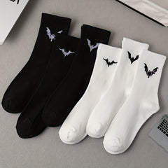 6 Pairs Bat Print Socks Women's Mid Tube Stockings
