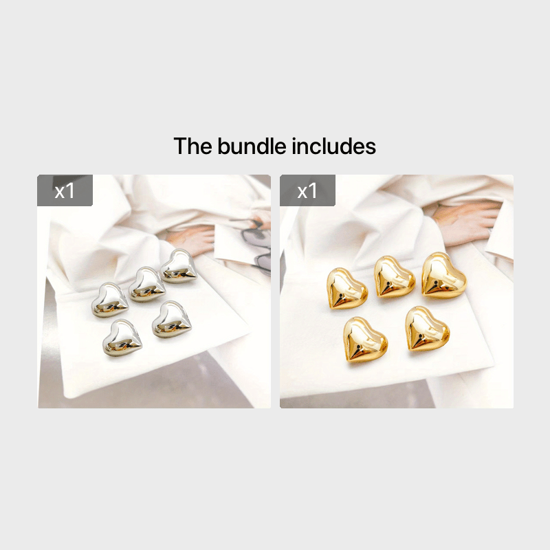 5pcs Peach Heart Metal Buckle Small Fragrance Coat Button