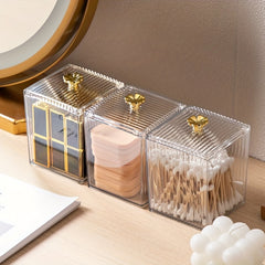 Acrylic Cotton Swabs Holder with Lid - Makeup Storage Canister Box