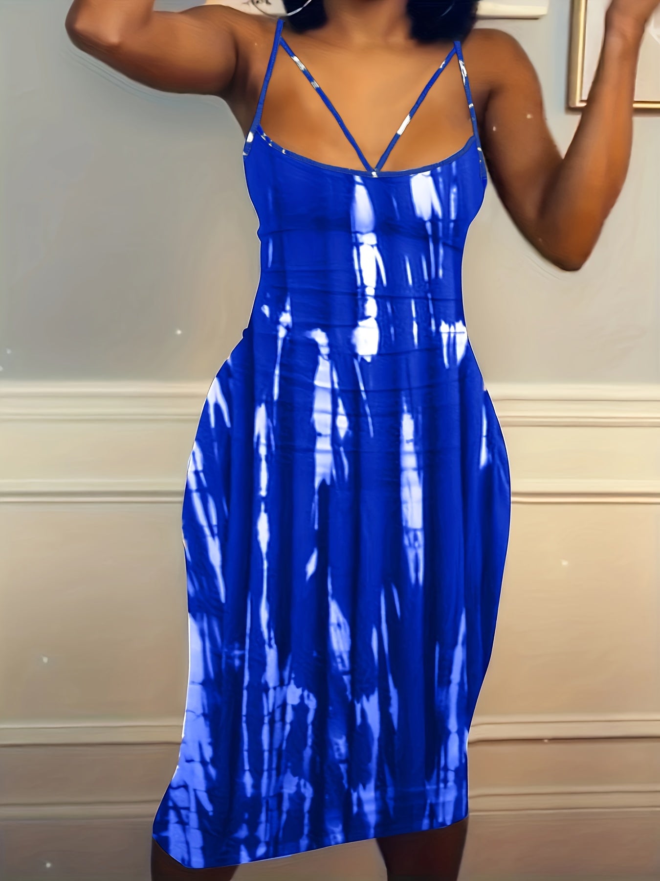  Sexy Dress Women's Plus Random Print Strappy Cut Out Cami Maxi Dress