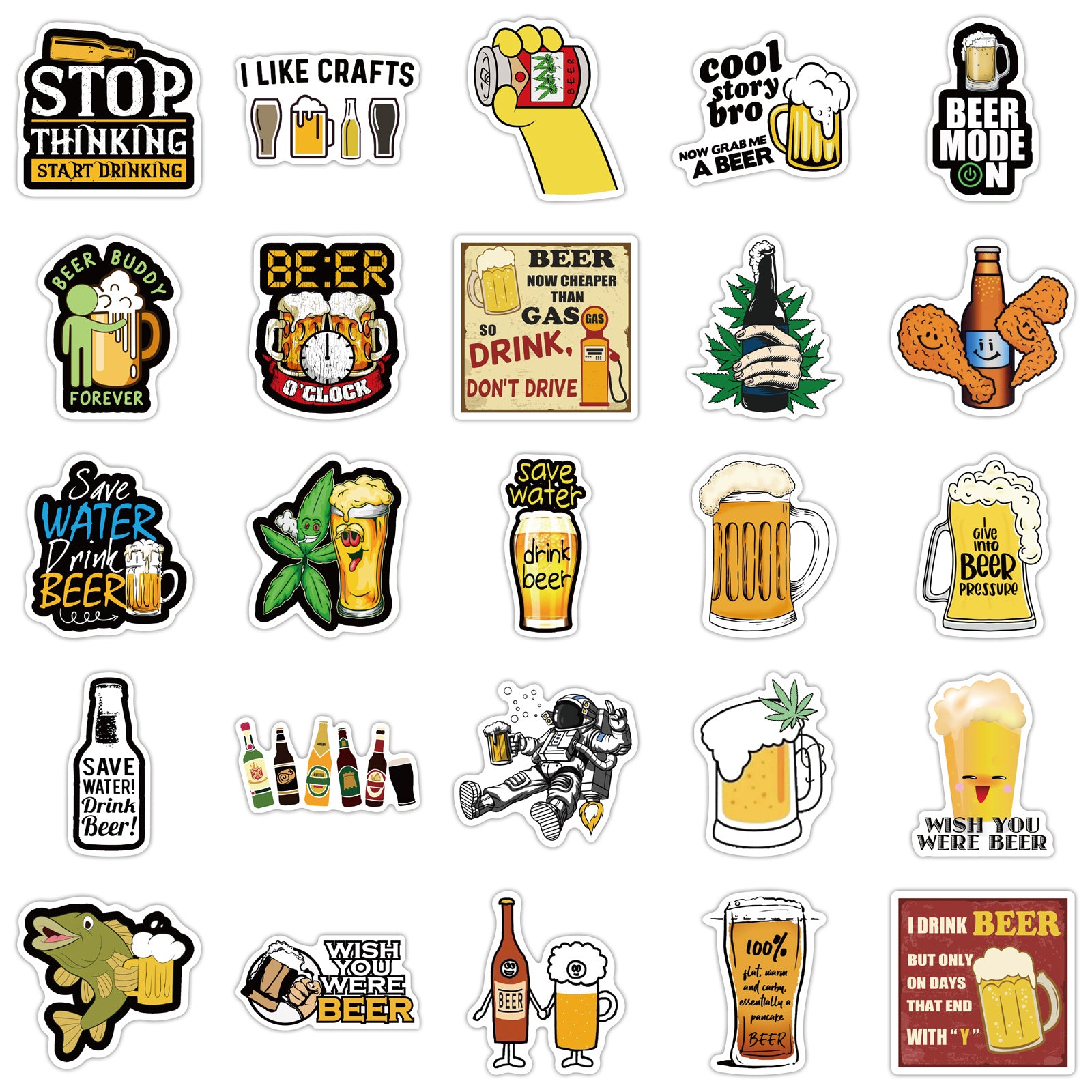 50pcs Beer Waterproof Stickers for Phone Cases Luggage PVC Doodle Decorations
