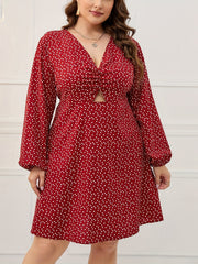  Heart Print Lantern Sleeve Dress