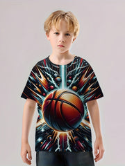Boy's Basketball Print Casual Tee Short Sleeve Crew Neck T-shirt