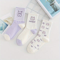5pairs Girls Kids Rabbit Bear Socks Breathable Comfy Socks