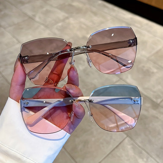 Rimless Sunglasses Vintage Ladies Square Beach Vacation Decoration