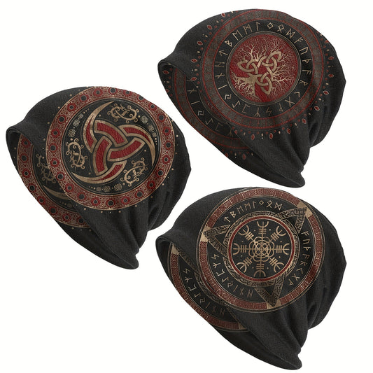 Viking Style Thin Beanie Hats Vegvisir Tree Of Life Pattern Ski Cap