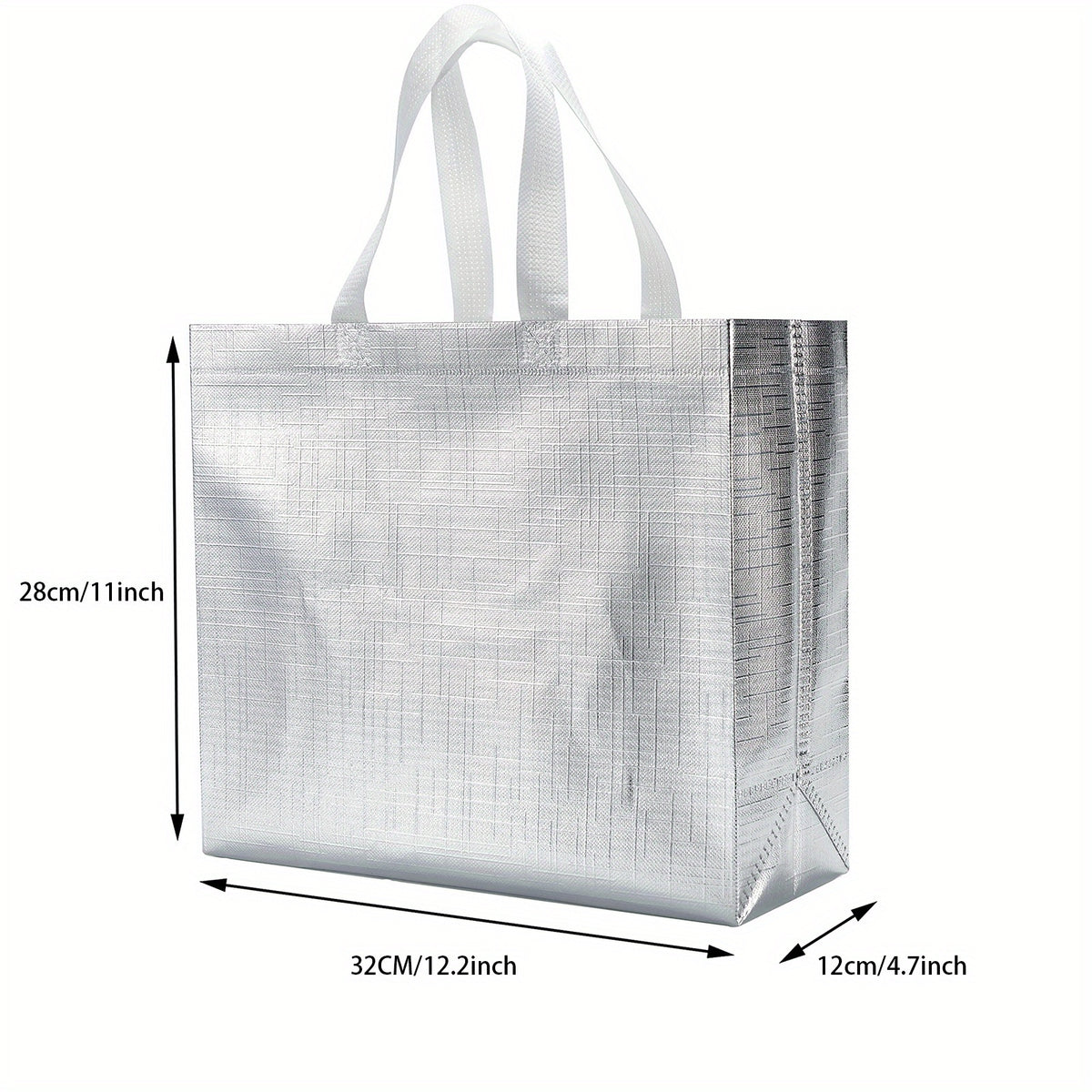 4pcs Glossy Reusable Grocery Bags Non woven Shopping Tote Bags Silver