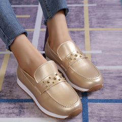 Metal Ball Decor Sneakers Lace Up PU Leather Anti-slip Shoes
