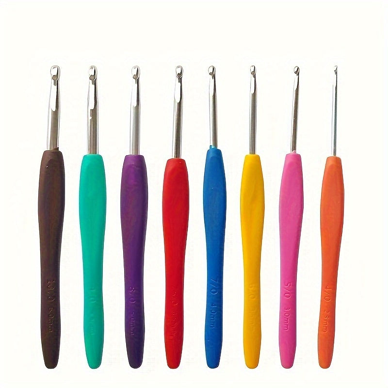 8pcs Colorful Plastic Handle Knitting Needles 2 5 6 0MM Crochet Hooks Set