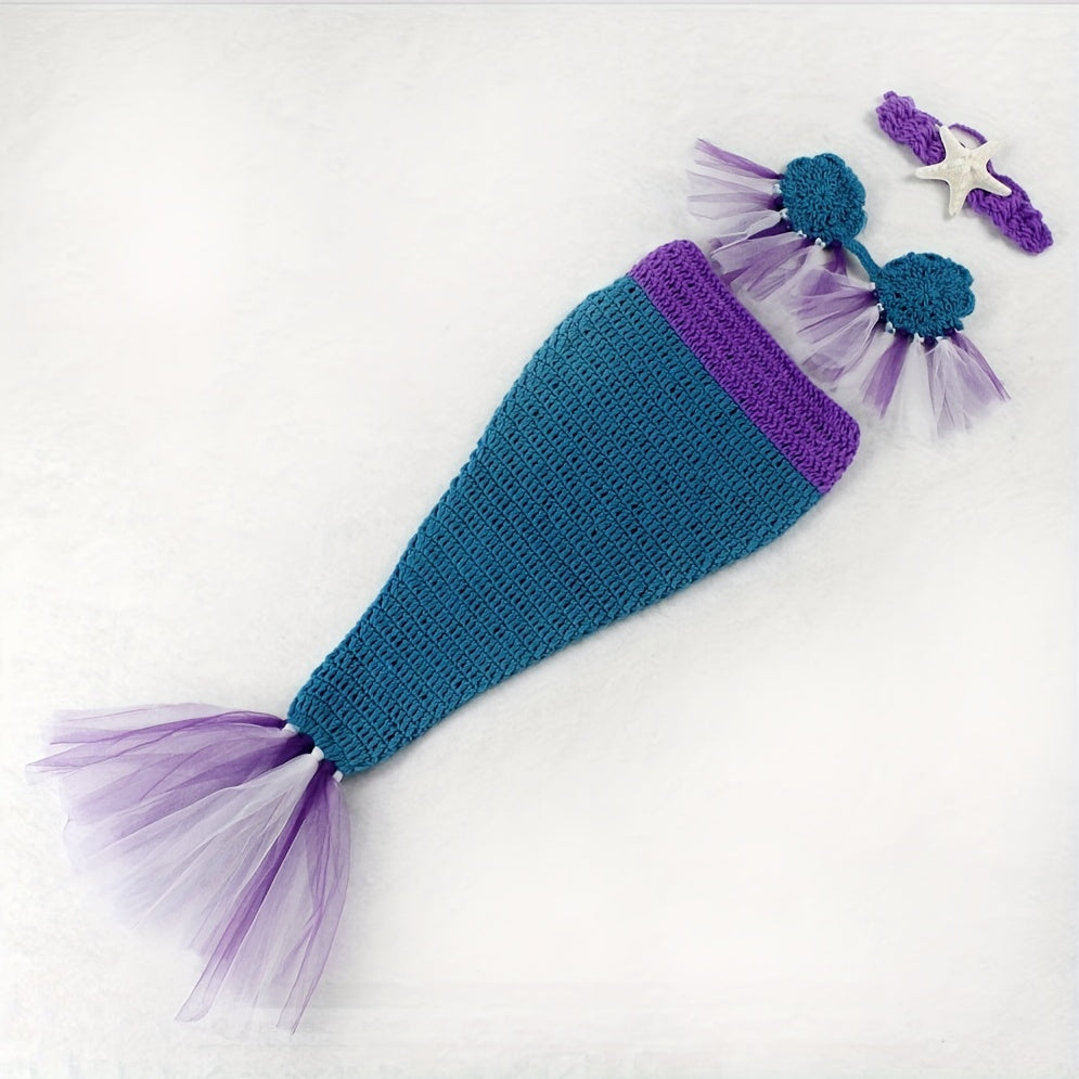 3pcs Baby Purple Mermaid Photo Dress Woolen Woven Costume