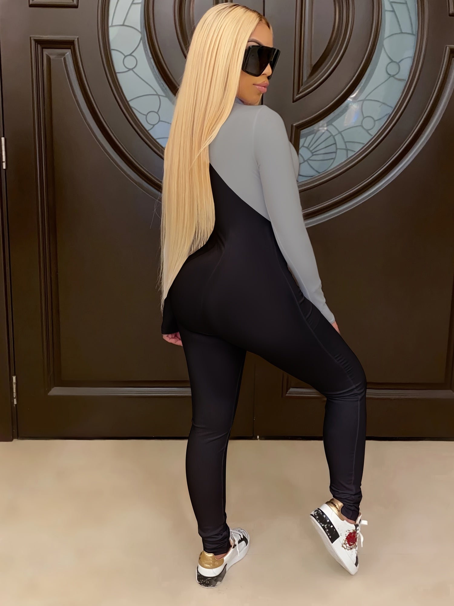 Sexy V Neck Long Sleeve Bodycon Jumpsuit