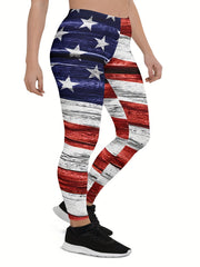  Independence Casual Leggings Women's Plus Flag Print Leggings