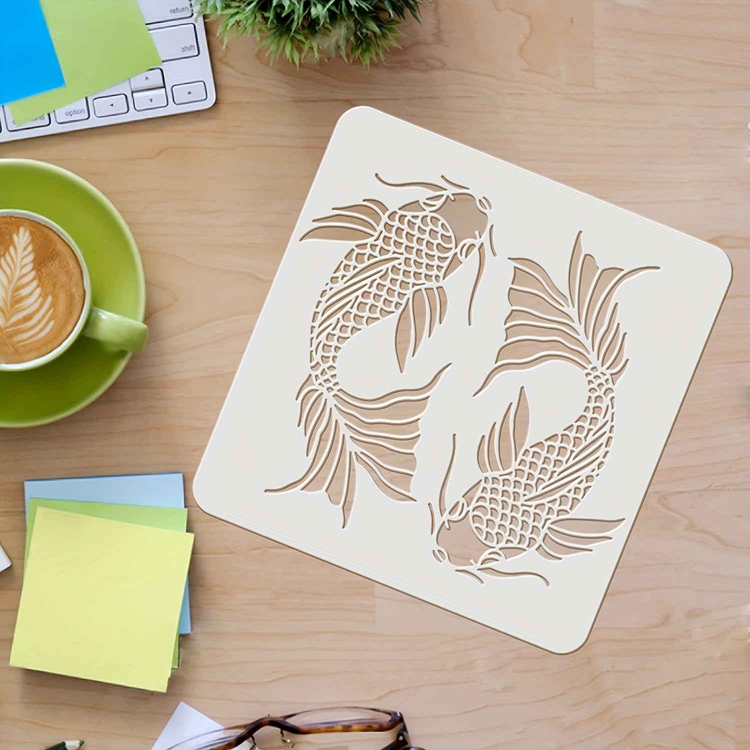 Koi Fish Stencil Template 29.97x29 Plastic - Painting Stencils For Wood Floo