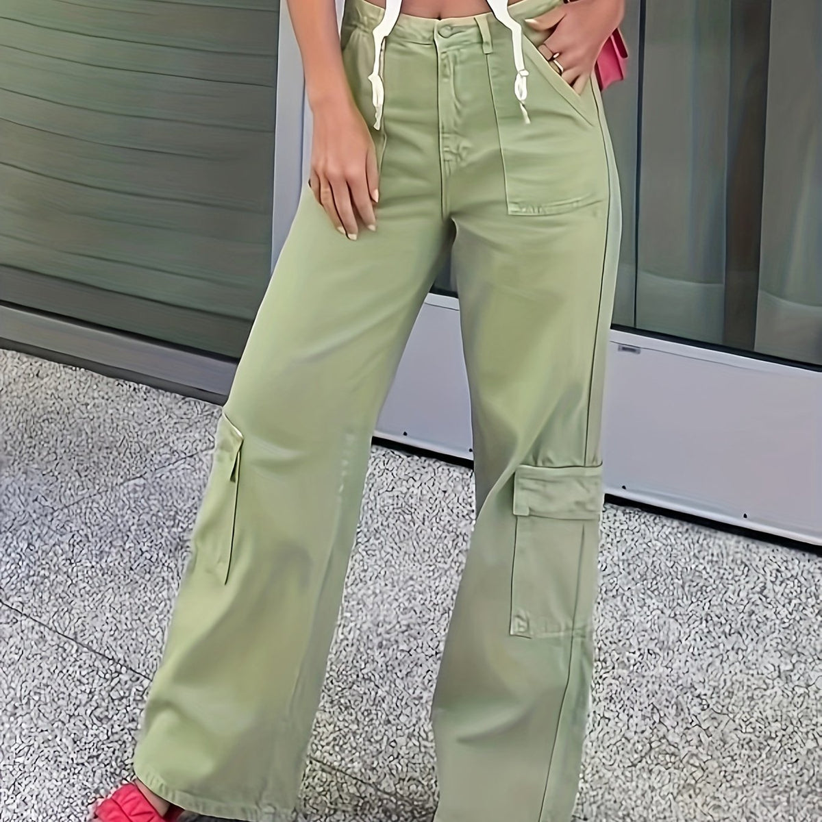  Y2K High Rise Cargo Pants with Flap Pockets