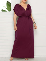  Solid Bat Sleeve Maxi Dress With Belt