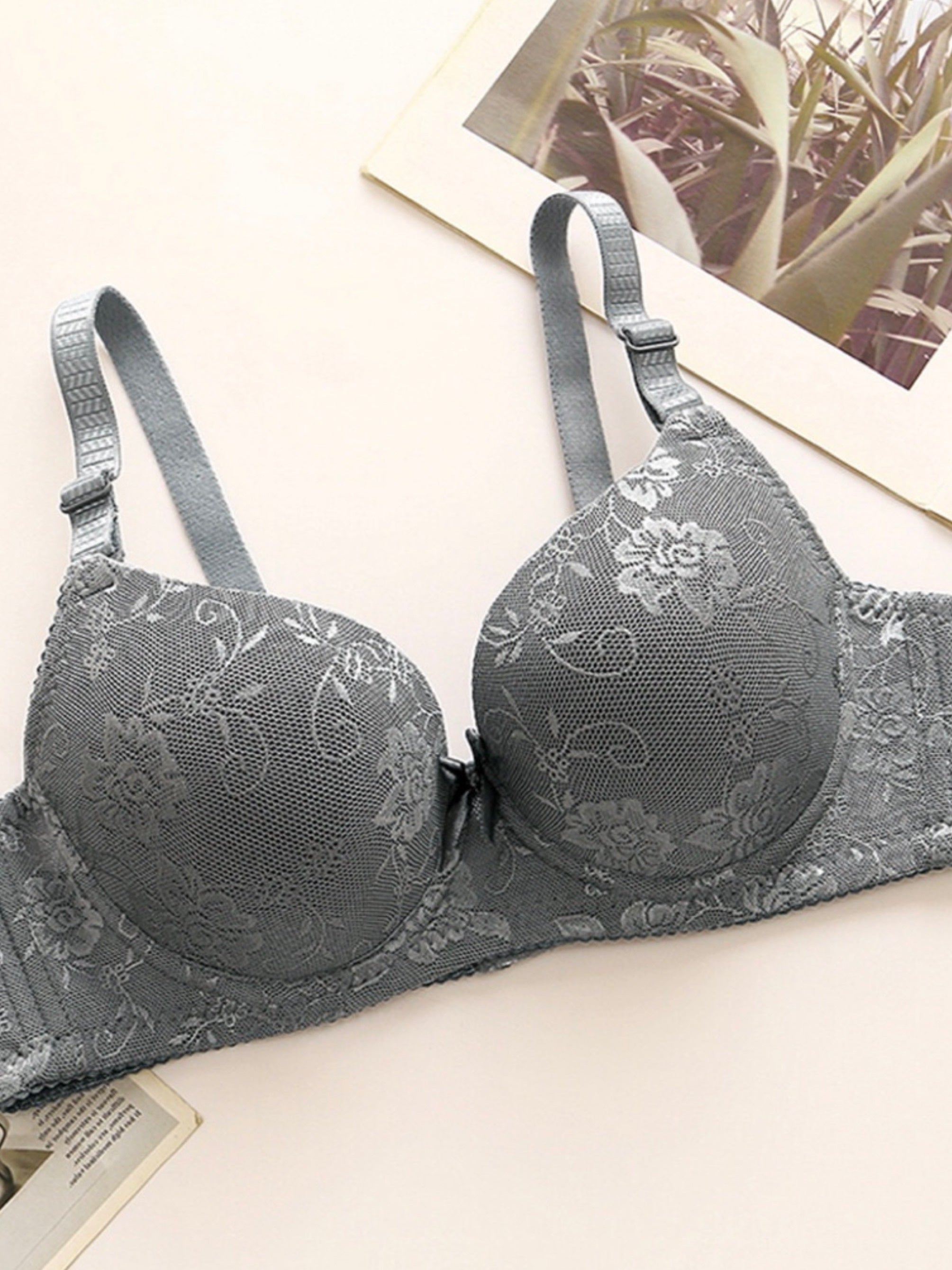 Lace Push Up Bra with Bow Tie - Women's Lingerie