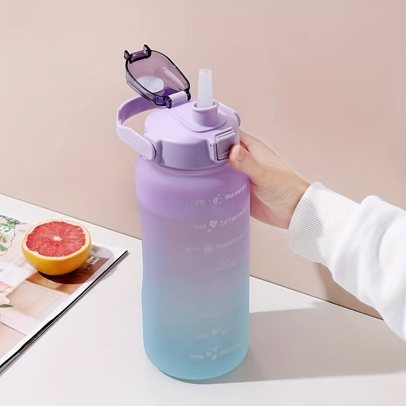 Gradient Water Bottle 2L with Time Marker and Straw