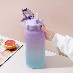 Gradient Water Bottle 2L with Time Marker and Straw