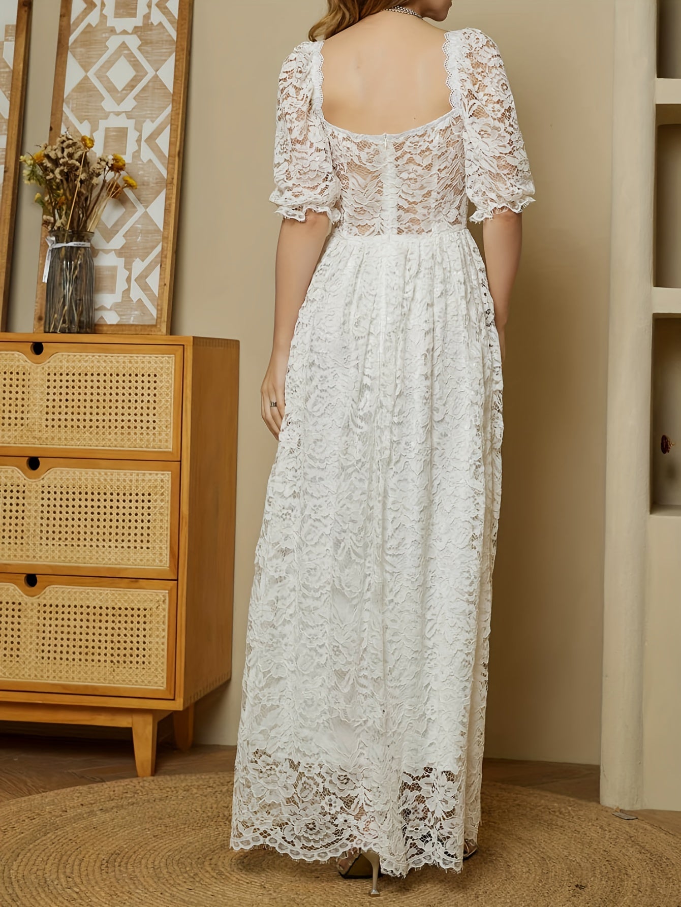  Lace Square Neck Bridesmaid Dress