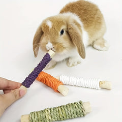 3pcs Rabbit Chew Toys Natural Pet Grass Woven Molar Stick for Dental Health