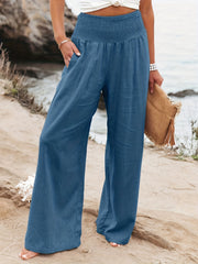 Solid Elastic Waist Wide Leg Pants for Women