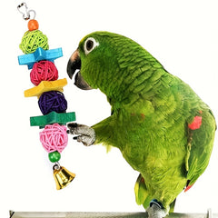 Colorful Bird Toy Set with Chewing Swing, Beads, Bell, and String