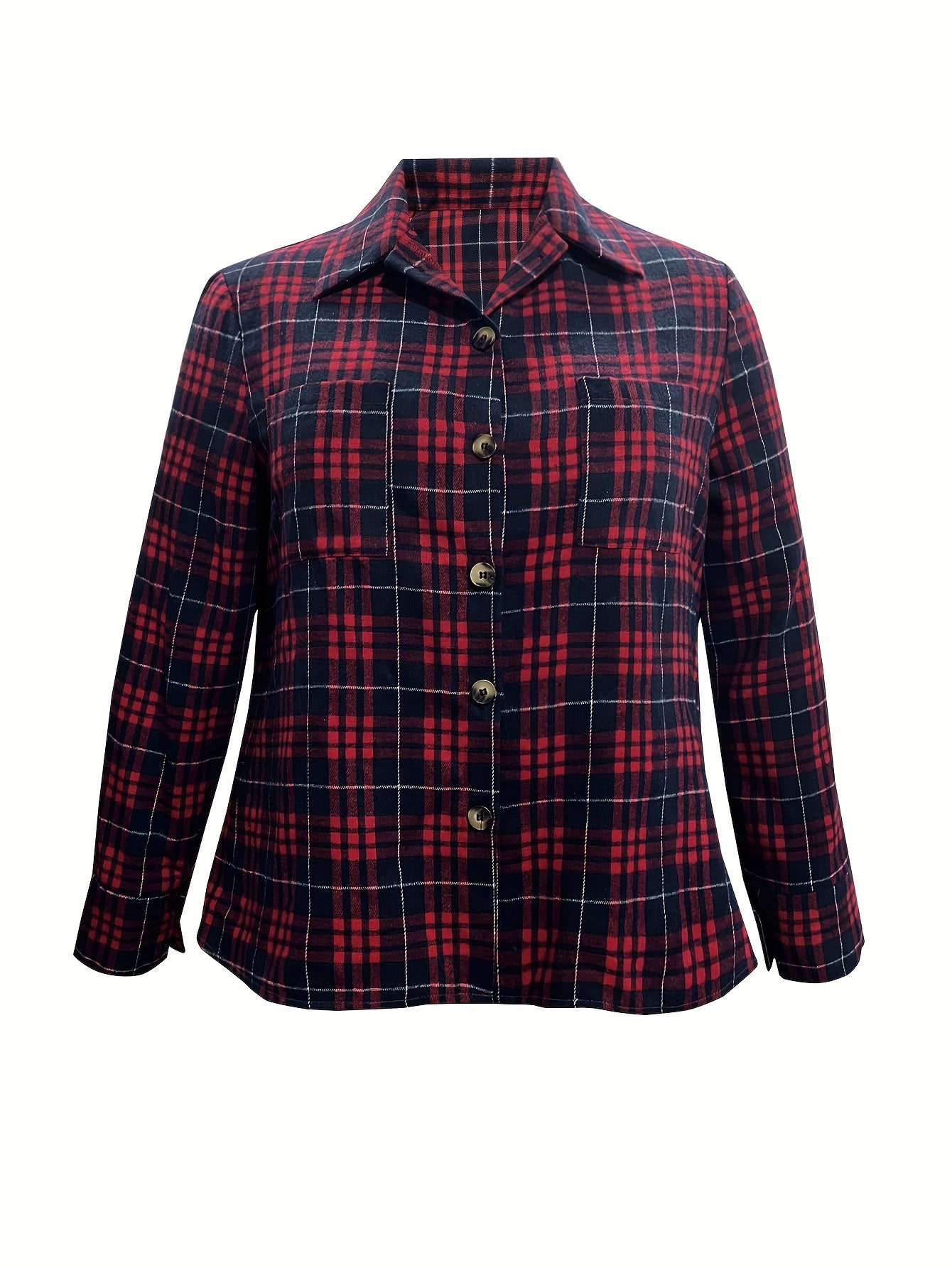  Casual Plaid Print Button Up Long Sleeve Shirt Top