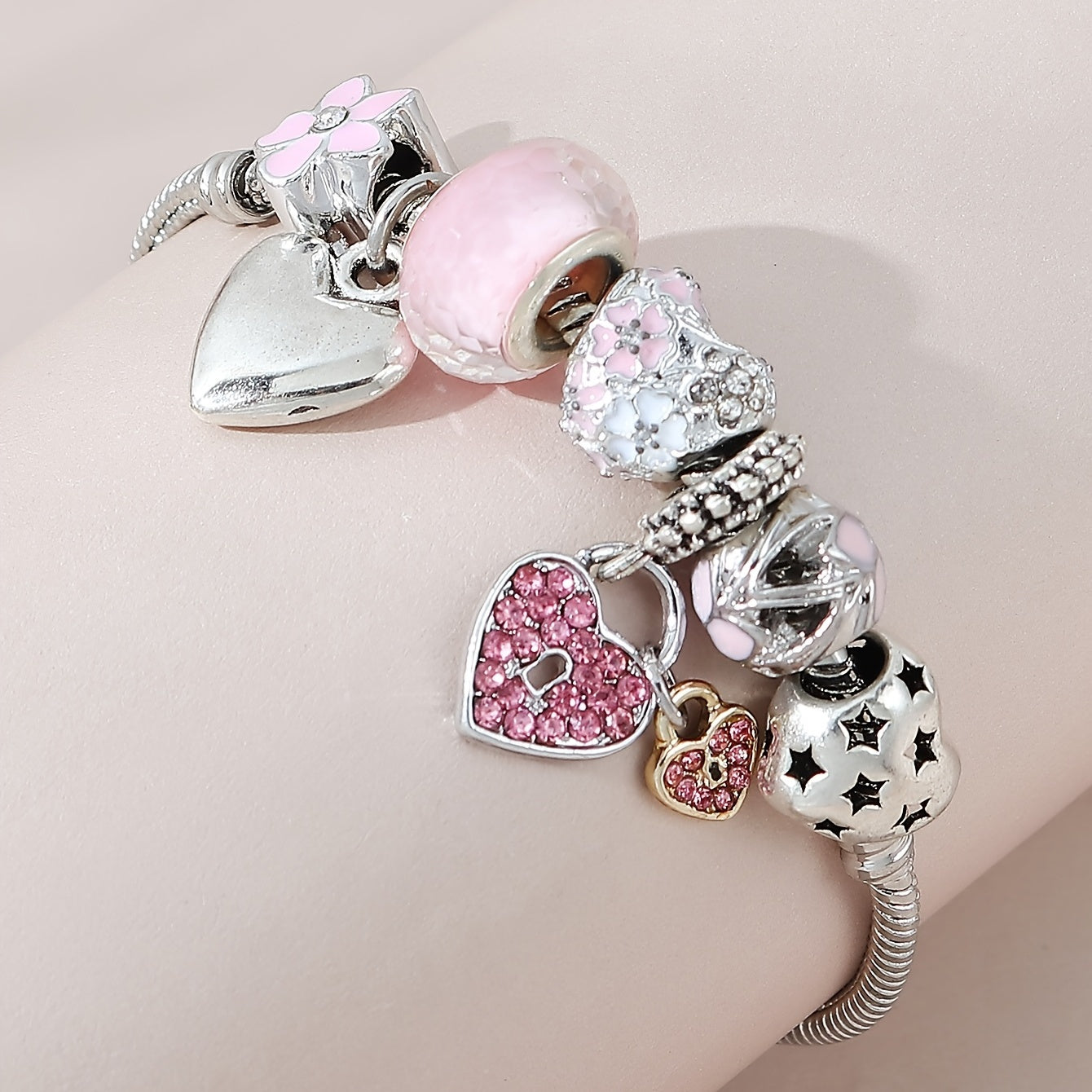 Heart Pendant Bracelet With Lantern Beads Lovely Chain For Women