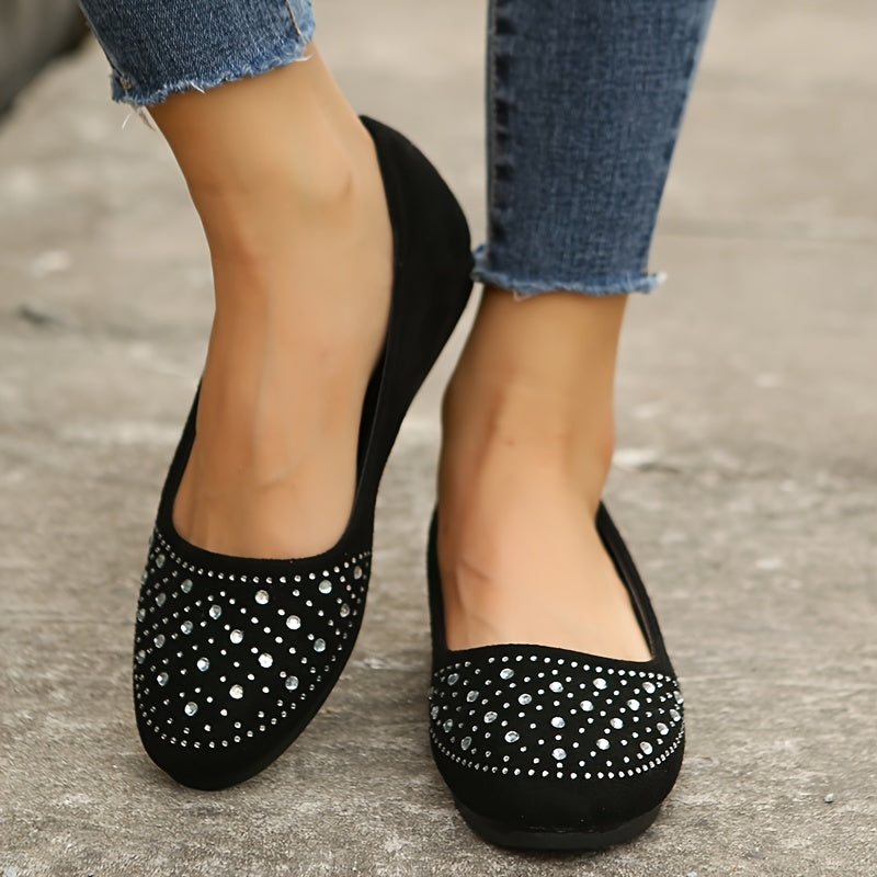 Women's Rhinestone Flat Shoes Soft Sole Slip On Casual Walking Shoes
