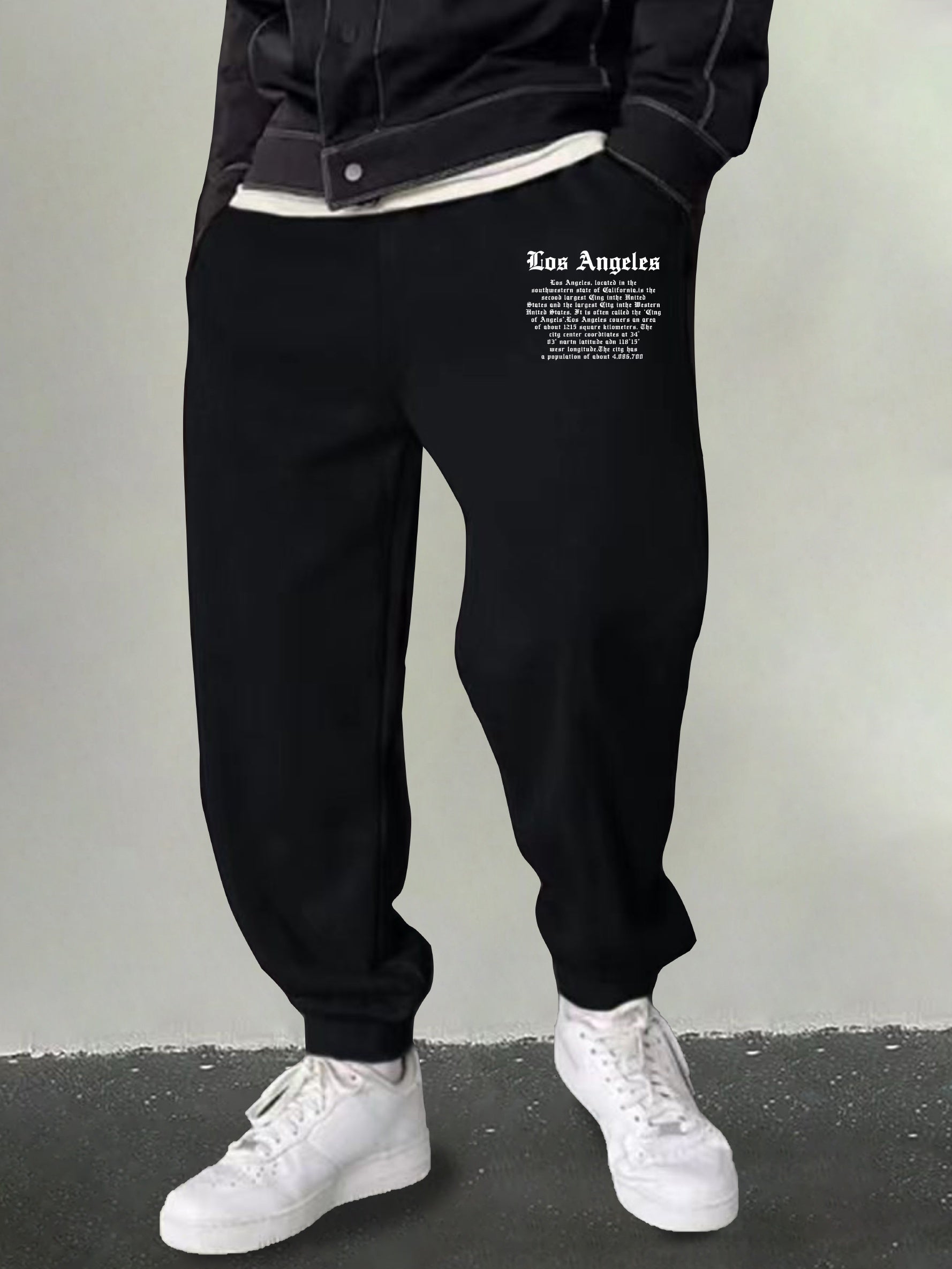 Men's LA Print Sweatpants Casual Stretch Drawstring Loose Pants