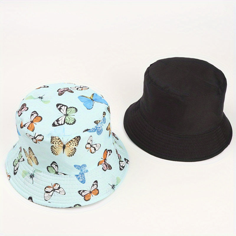 Butterfly Print Reversible Bucket Hat Fisherman Cap Unisex Sunscreen