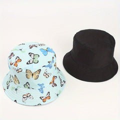 Butterfly Print Reversible Bucket Hat Fisherman Cap Unisex Sunscreen