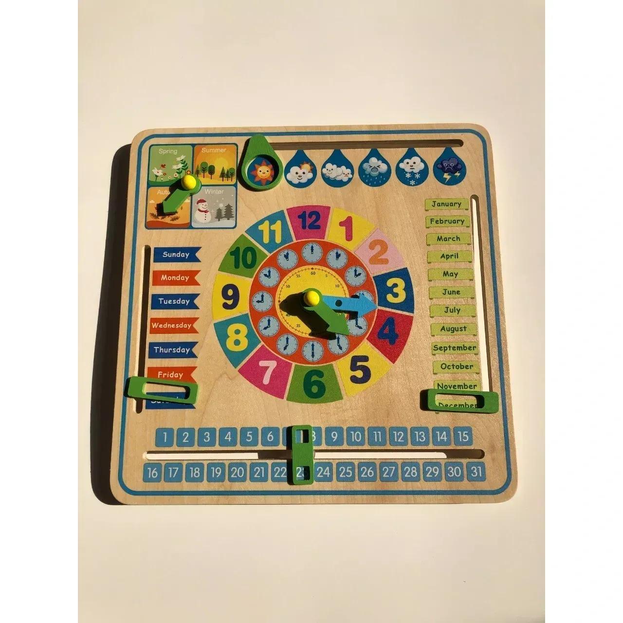 Wooden Educational Clock Calendar Teaching Clock Board